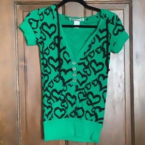 Threadless Green and Black Fitted Polo Blouse
